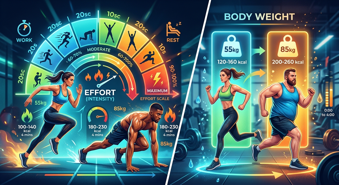 Calories Burned in Tabata Workouts Based on Body Weight and Effort